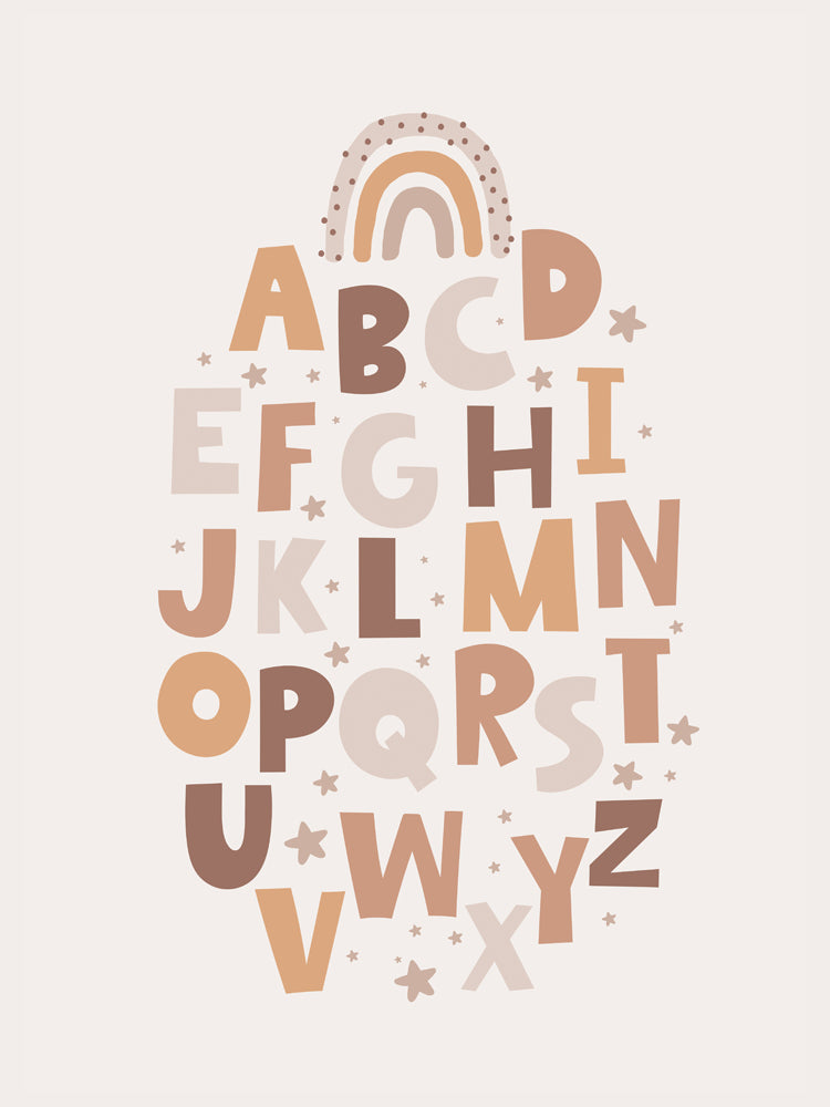 Boho Bliss Rainbow Alphabet Poster, ABC Wall Art for Babies and Toddlers (without Frame)