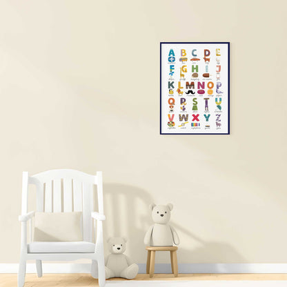 Retro ABC Wonders Poster, Alphabet Wall Art for Babies and Toddlers (without Frame)