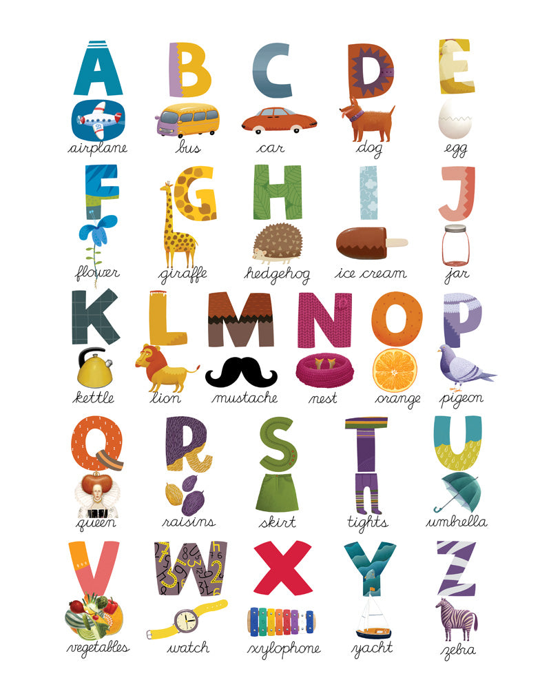 Retro ABC Wonders Poster, Alphabet Wall Art for Babies and Toddlers (without Frame)