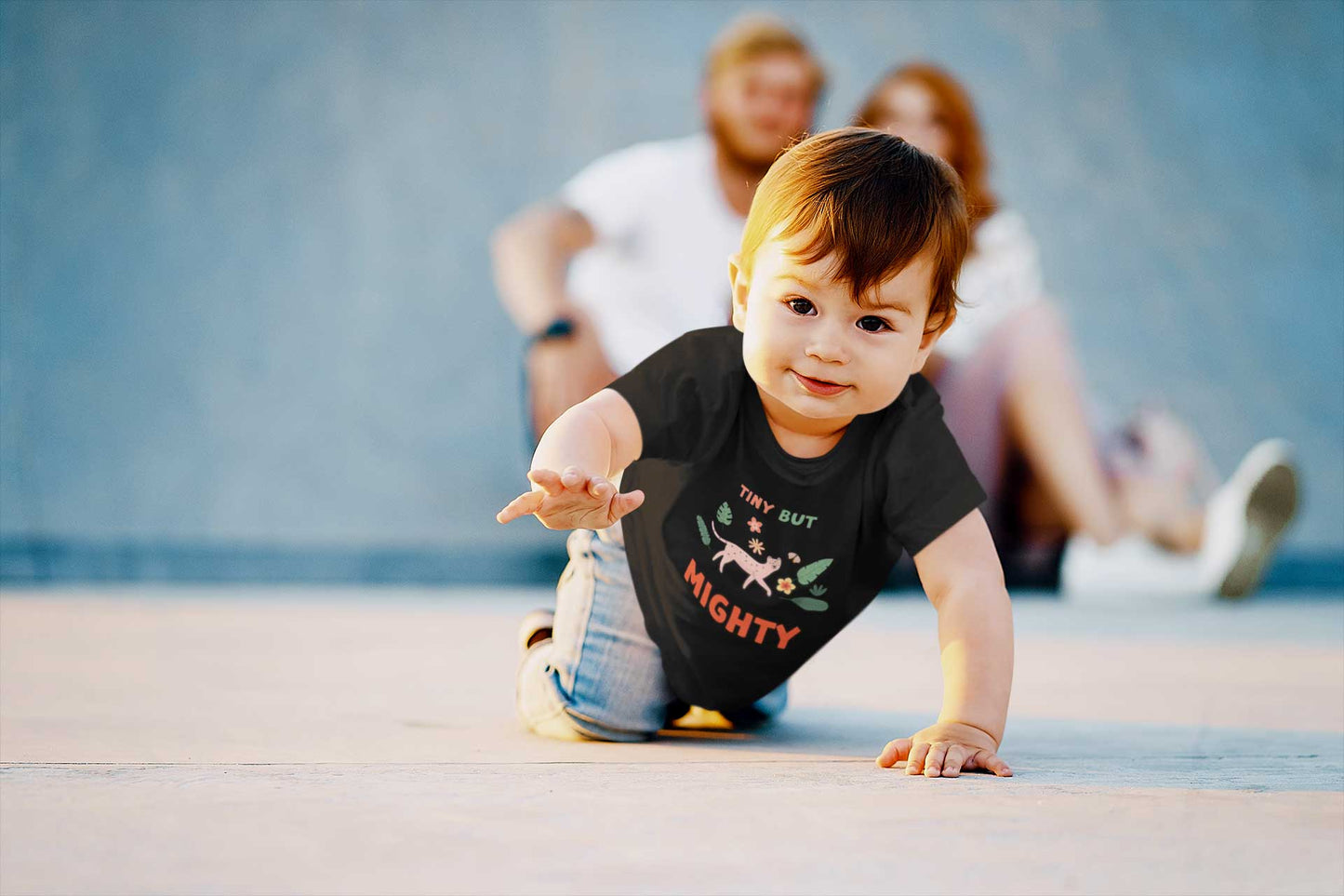 Tiny but Mighty Jungle King Toddler Short Sleeve Tee - Cute Jaguar in Jungle T-Shirts Ages 2-5