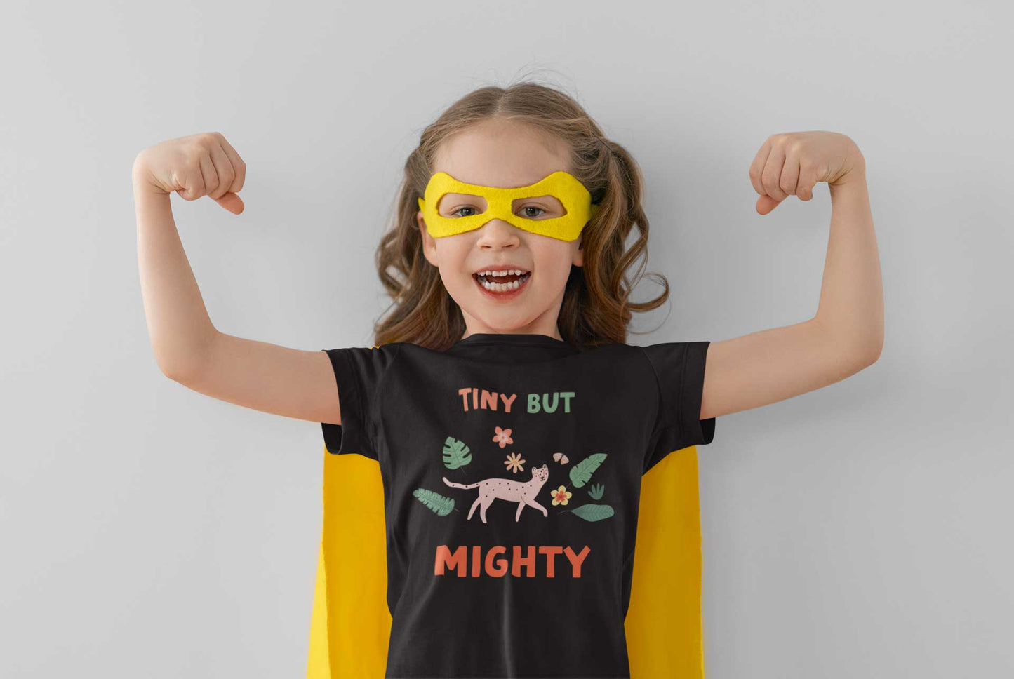 Tiny but Mighty Jungle King Toddler Short Sleeve Tee - Cute Jaguar in Jungle T-Shirts Ages 2-5