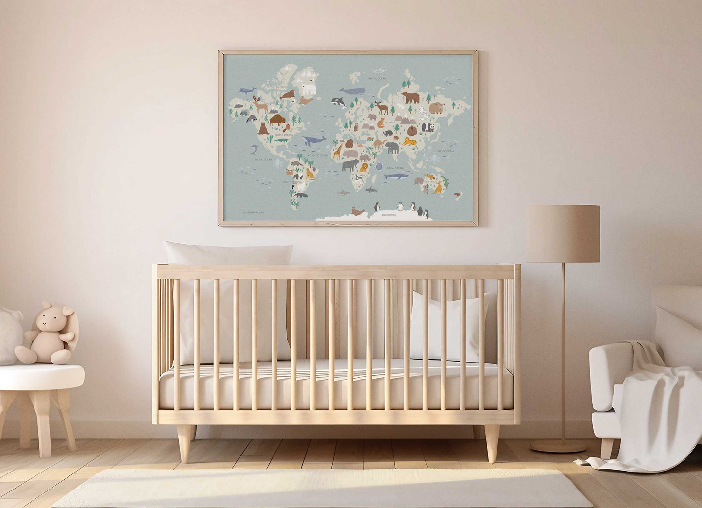 Tiny Traveler's Animal World Map 36x24" Map Wall Art for Babies and Kids (without Frame)