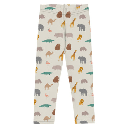 Kid's Leggings - Jungle Friends Giraffe Elephant Lion Flamingo