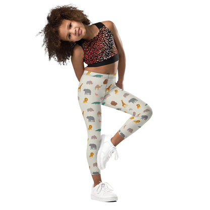 Kid's Leggings - Jungle Friends Giraffe Elephant Lion Flamingo