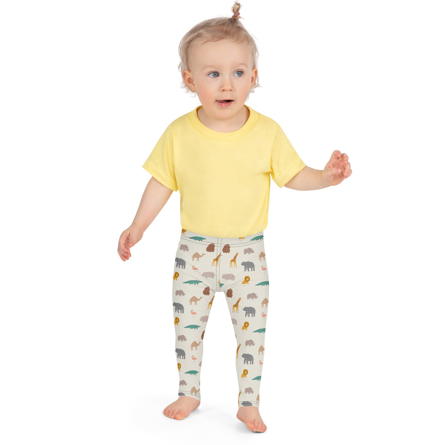 Kid's Leggings - Jungle Friends Giraffe Elephant Lion Flamingo