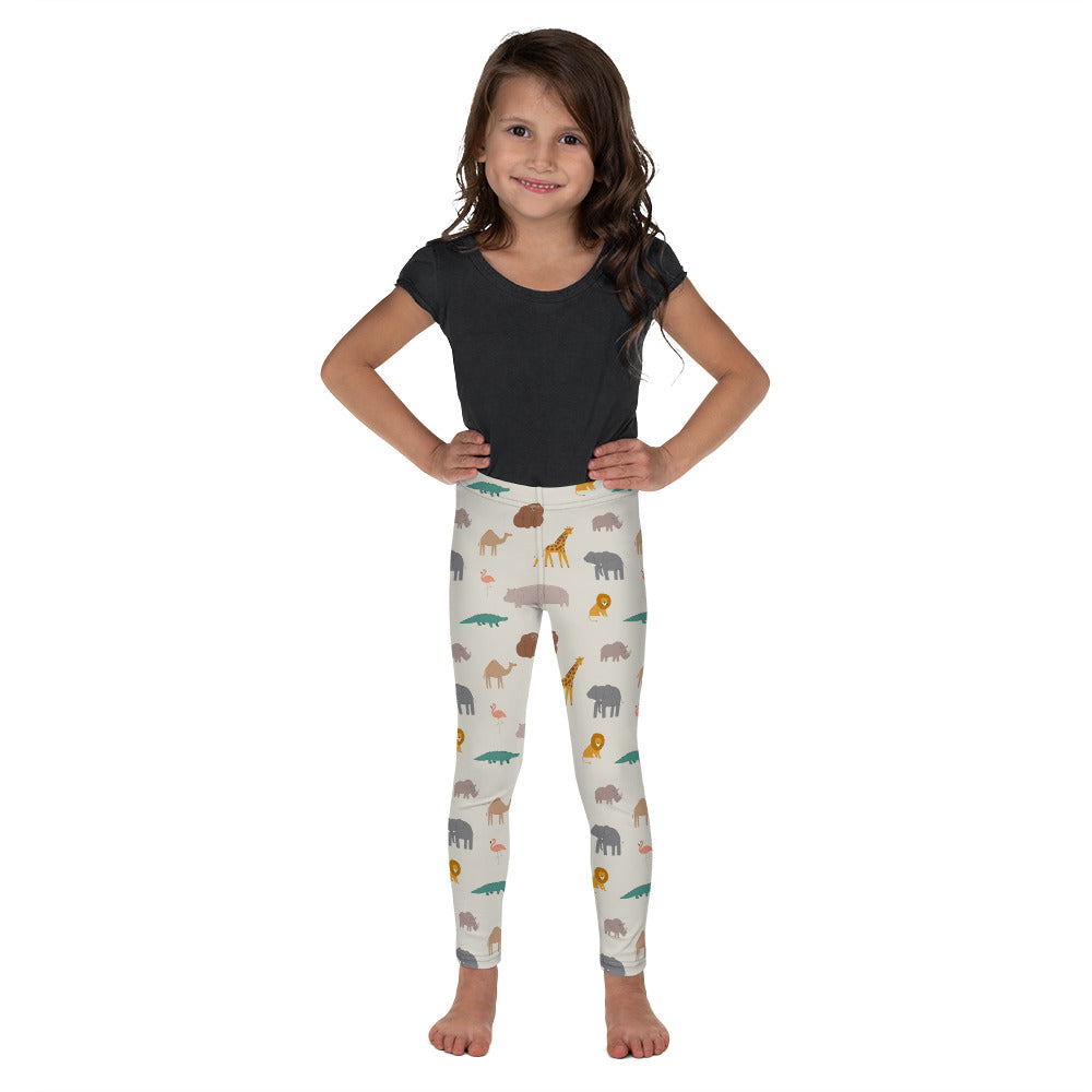 Kid's Leggings - Jungle Friends Giraffe Elephant Lion Flamingo