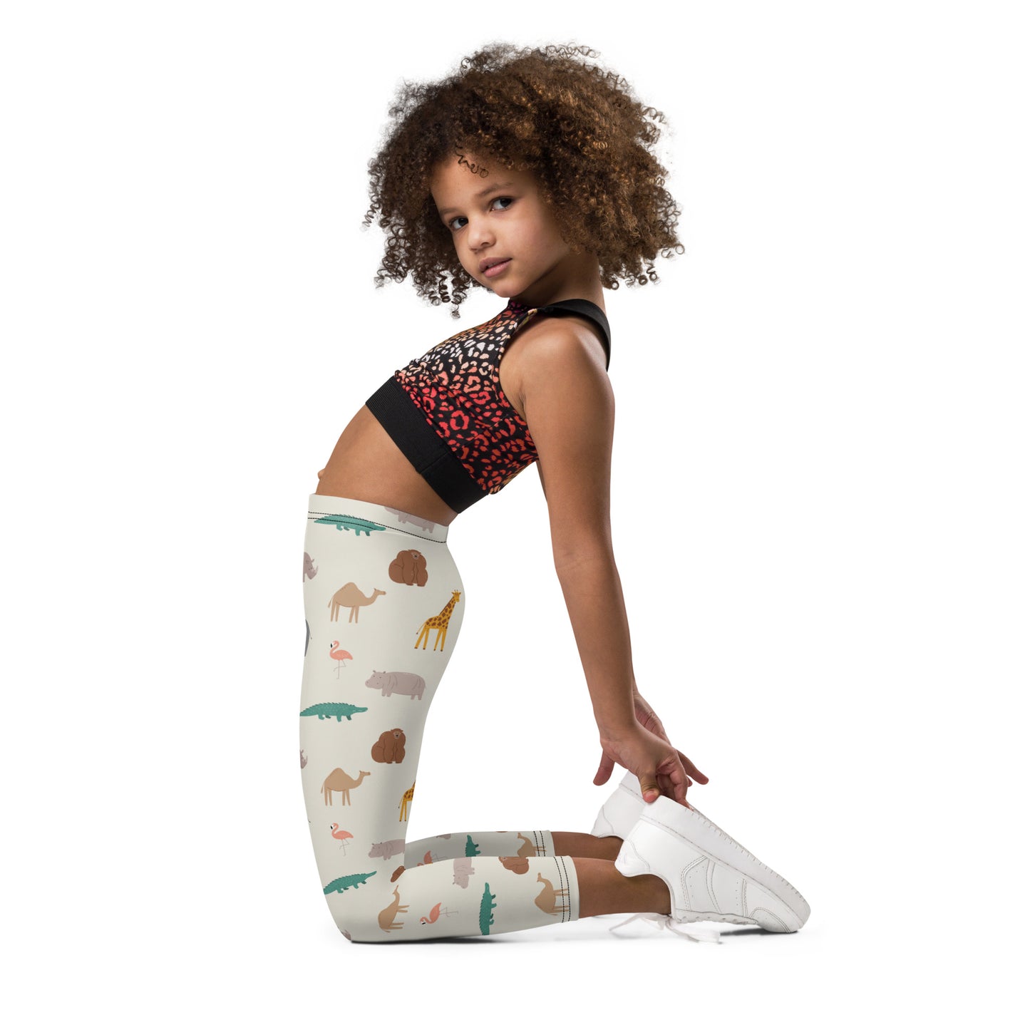 Kid's Leggings - Jungle Friends Giraffe Elephant Lion Flamingo