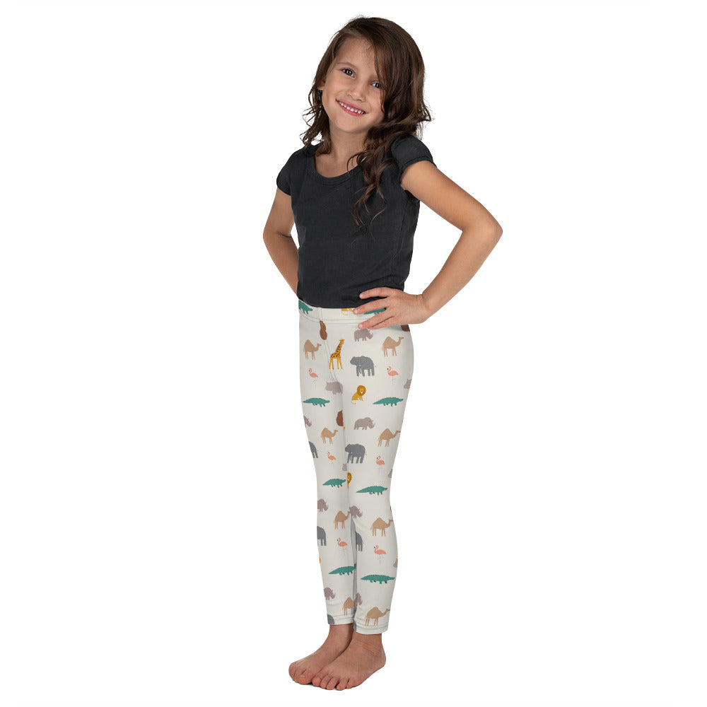 Kid's Leggings - Jungle Friends Giraffe Elephant Lion Flamingo