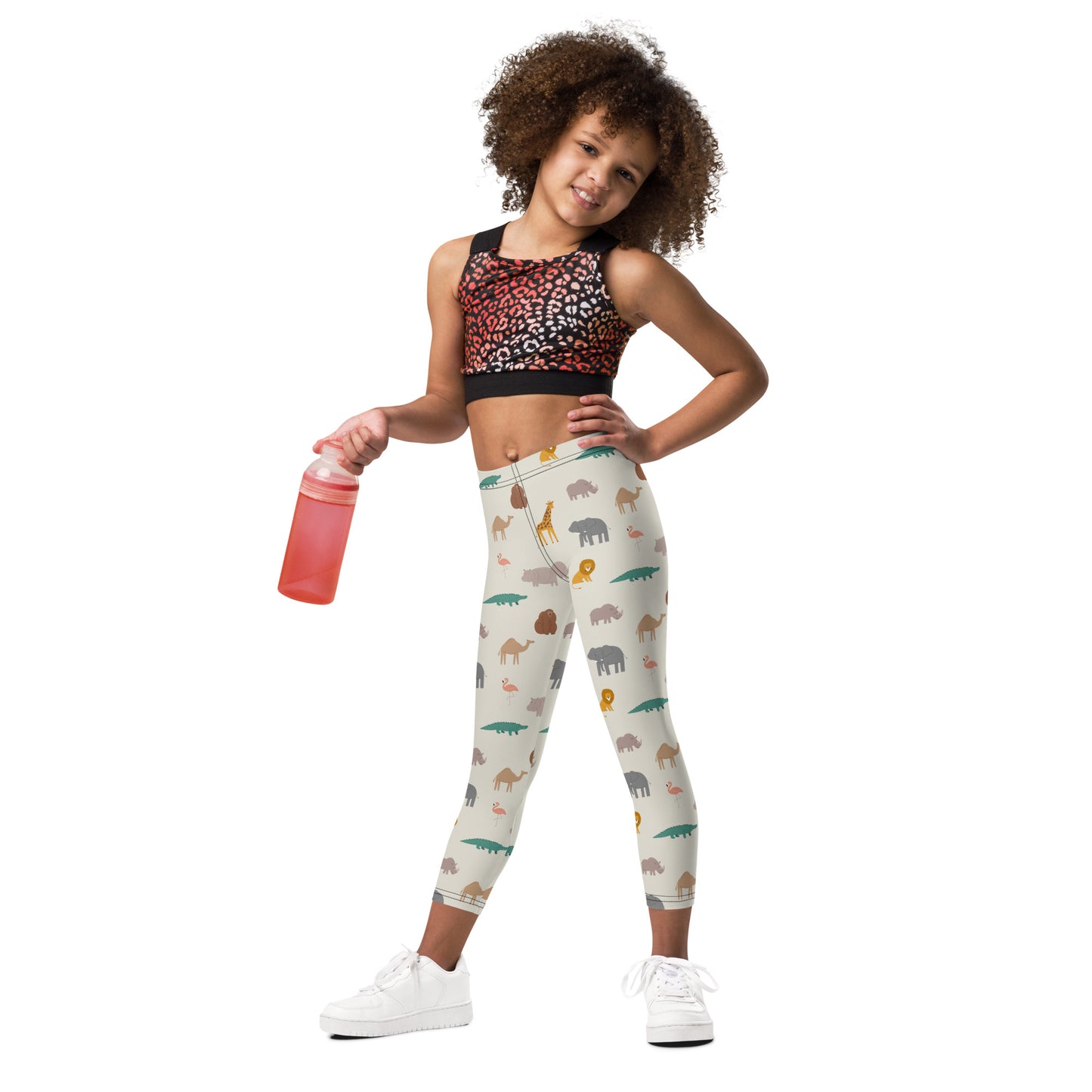 Kid's Leggings - Jungle Friends Giraffe Elephant Lion Flamingo