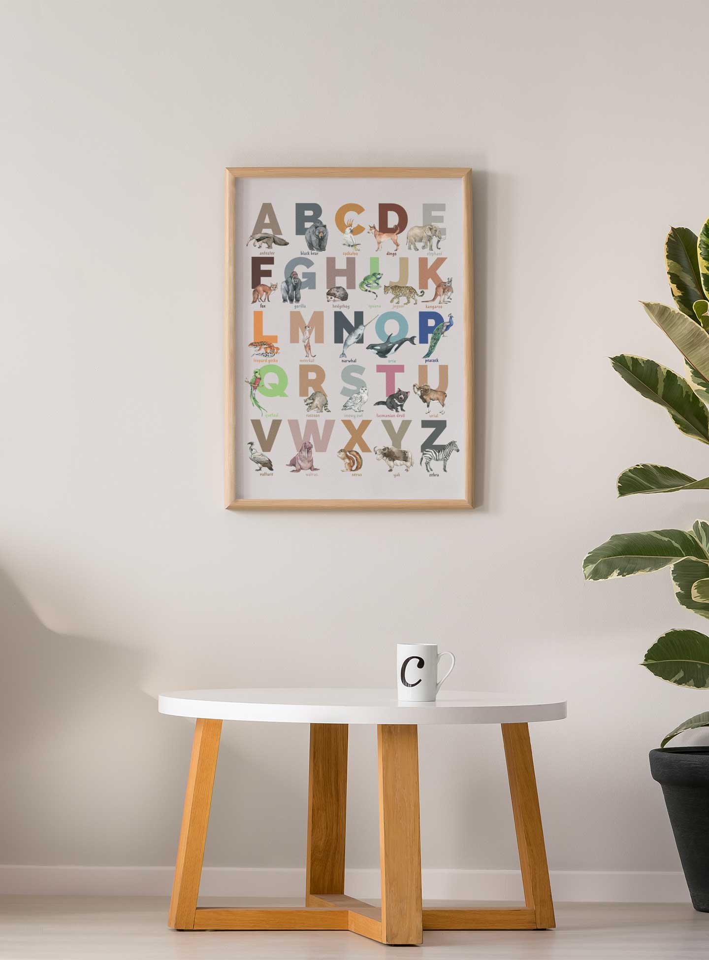 Safari Wildlife ABC Poster, Alphabet Animal Wall Art for Babies and Kids (without Frame)