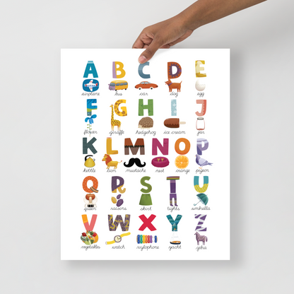 Retro ABC Wonders Poster, Alphabet Wall Art for Babies and Toddlers (without Frame)