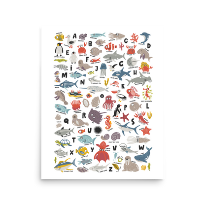 Underwater Alphabet Adventure Poster - Marine Animal ABC Wall Art for Babies and Toddlers Room (without Frame)