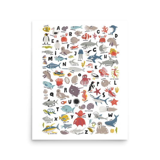 Underwater Alphabet Adventure Poster - Marine Animal ABC Wall Art for Babies and Toddlers Room (without Frame)