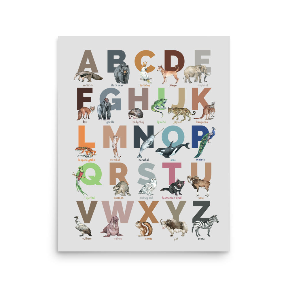 Safari Wildlife ABC Poster, Alphabet Animal Wall Art for Babies and Kids (without Frame)