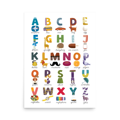 Retro ABC Wonders Poster, Alphabet Wall Art for Babies and Toddlers (without Frame)