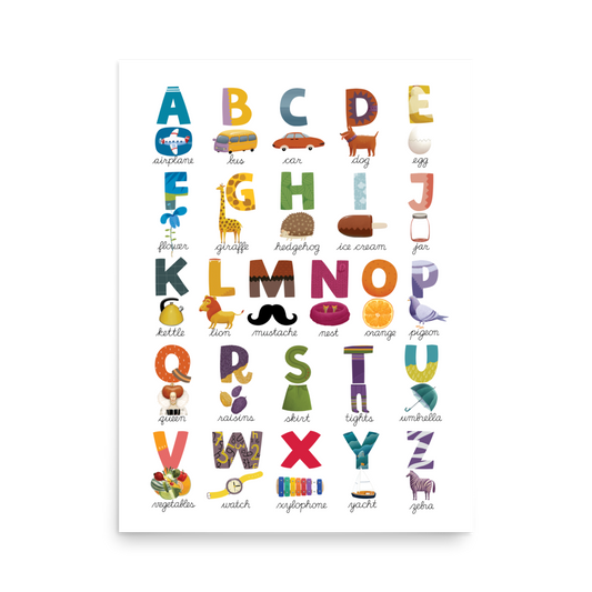 Retro ABC Wonders Poster, Alphabet Wall Art for Babies and Toddlers (without Frame)