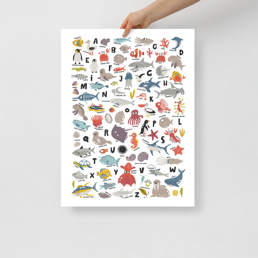 Underwater Alphabet Adventure Poster - Marine Animal ABC Wall Art for Babies and Toddlers Room (without Frame)