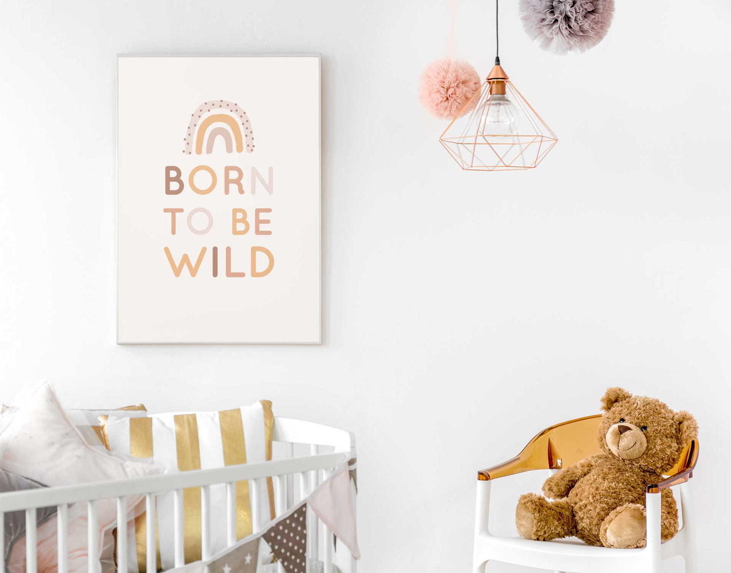 Boho Rainbow Born to be Wild Poster, Nursery and Toddler Wall Art (without Frame)