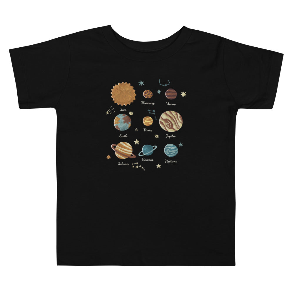 Retro Galaxy Adventure Solar System T-Shirts, Toddler Short Sleeve Tee for Ages 2-5