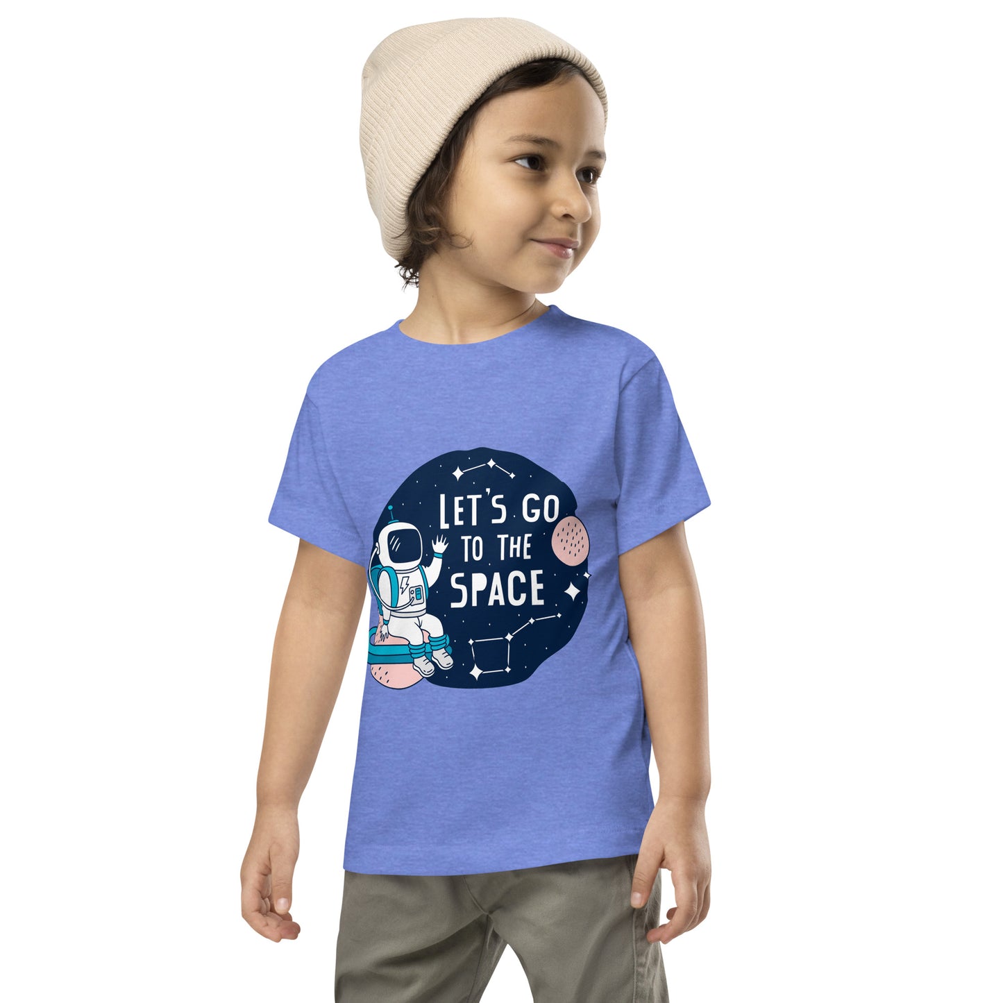 Toddler Short Sleeve Tee - "Let's Go to the Space" Cotton T-Shirts with Astronaut and Constellations