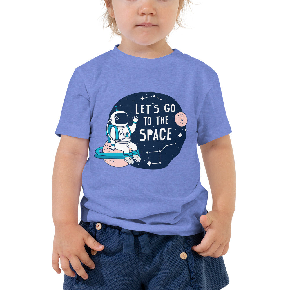 Toddler Short Sleeve Tee - "Let's Go to the Space" Cotton T-Shirts with Astronaut and Constellations