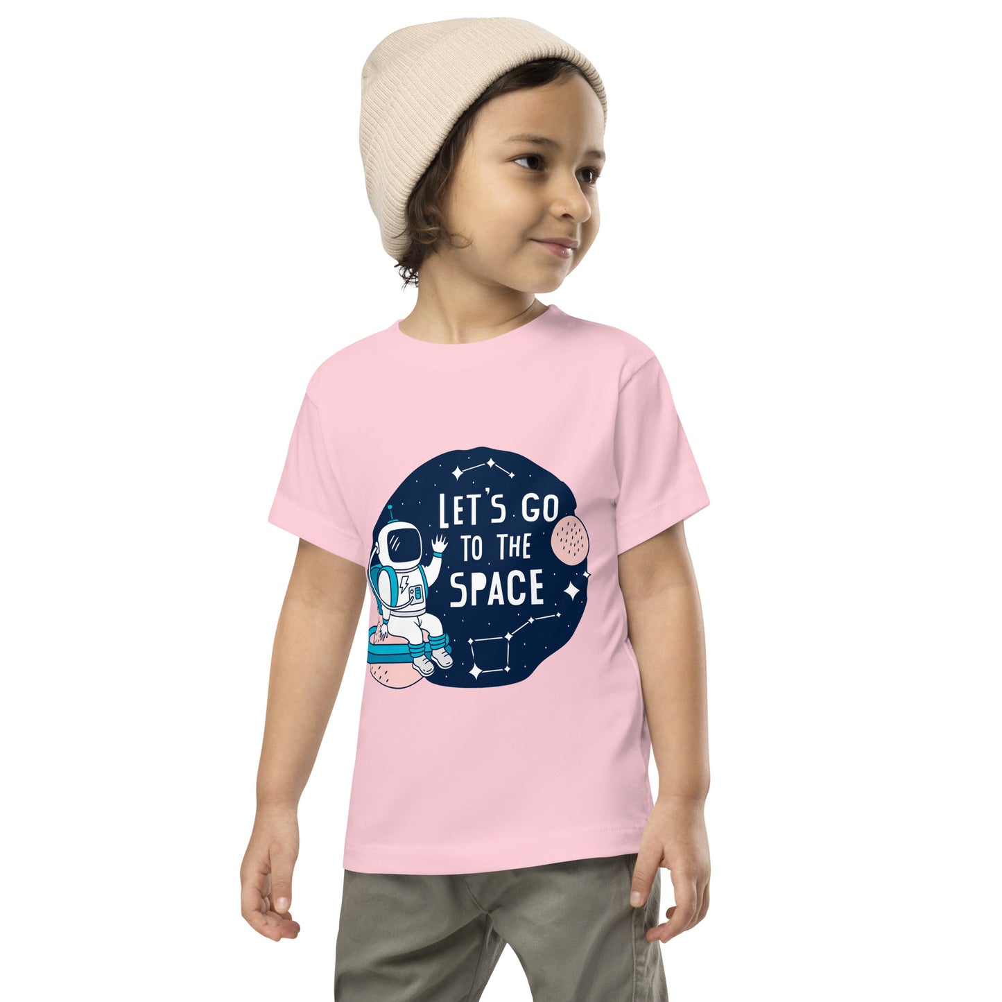 Toddler Short Sleeve Tee - "Let's Go to the Space" Cotton T-Shirts with Astronaut and Constellations