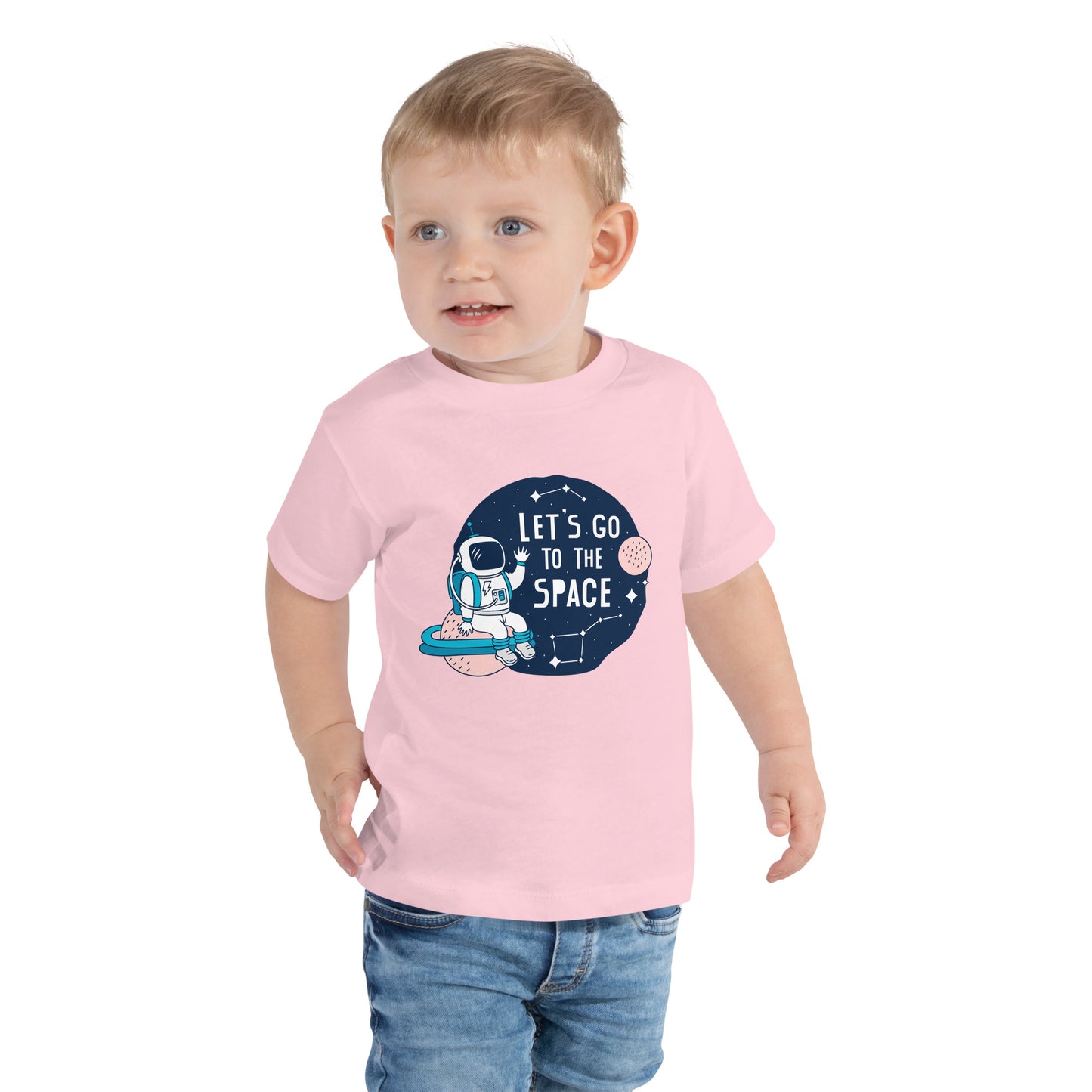 Toddler Short Sleeve Tee - "Let's Go to the Space" Cotton T-Shirts with Astronaut and Constellations