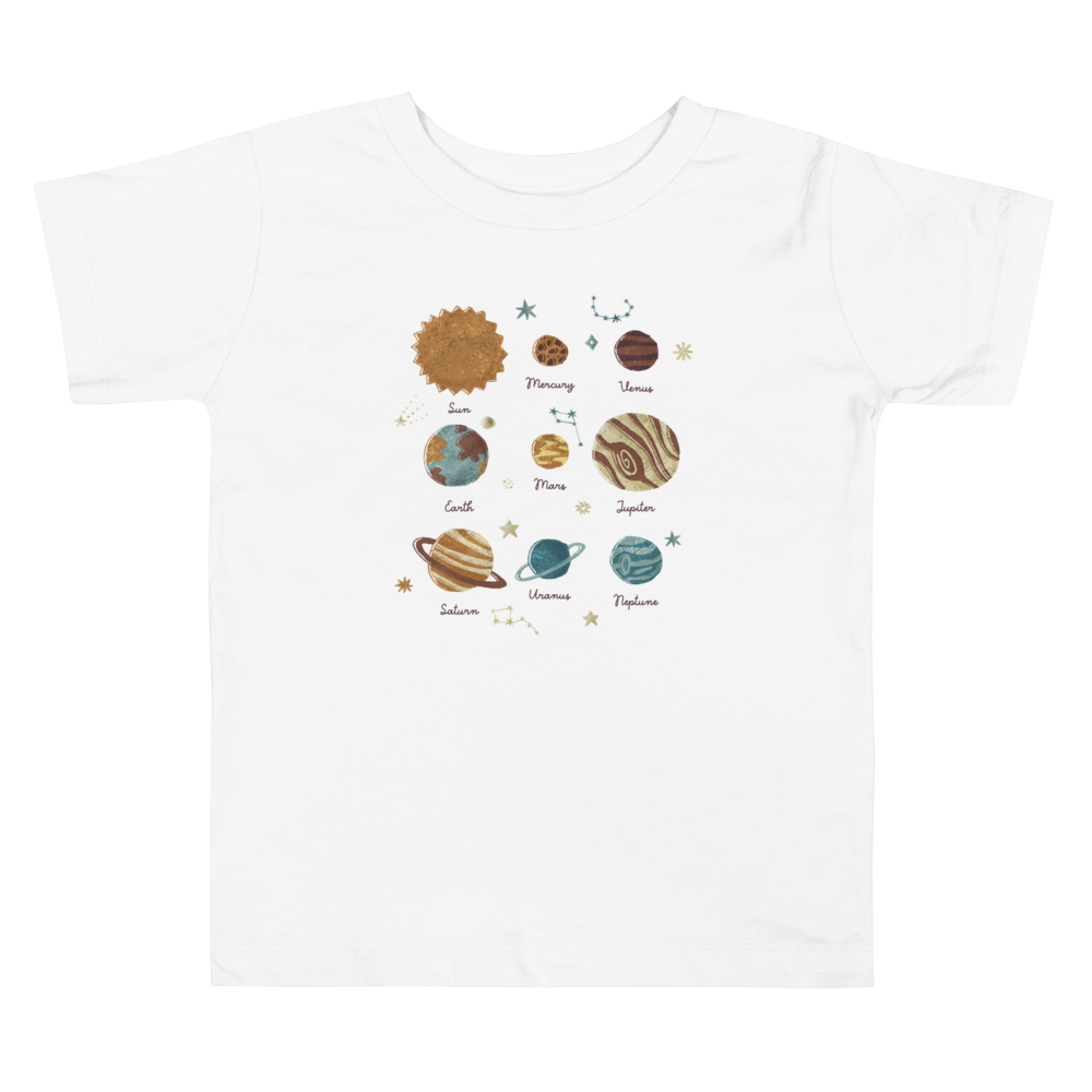 Retro Galaxy Adventure Solar System T-Shirts, Toddler Short Sleeve Tee for Ages 2-5