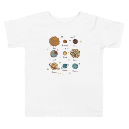 Retro Galaxy Adventure Solar System T-Shirts, Toddler Short Sleeve Tee for Ages 2-5