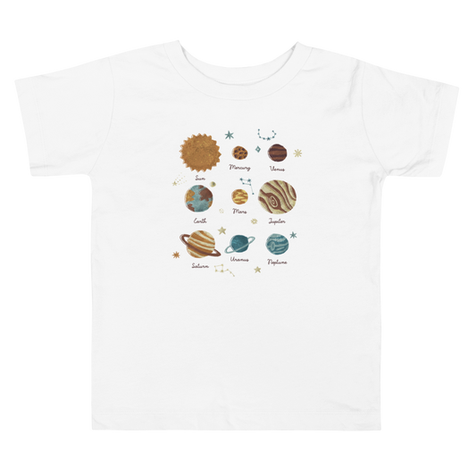 Retro Galaxy Adventure Solar System T-Shirts, Toddler Short Sleeve Tee for Ages 2-5