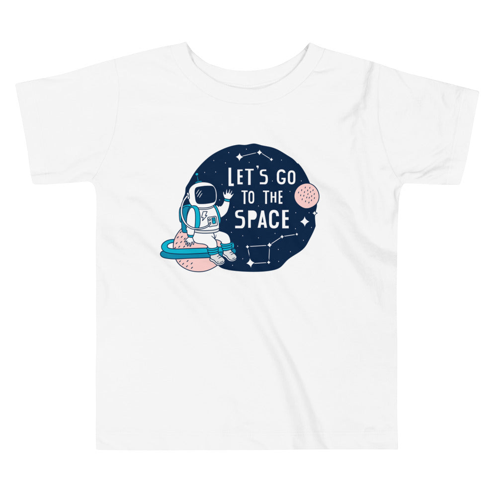 Toddler Short Sleeve Tee - "Let's Go to the Space" Cotton T-Shirts with Astronaut and Constellations