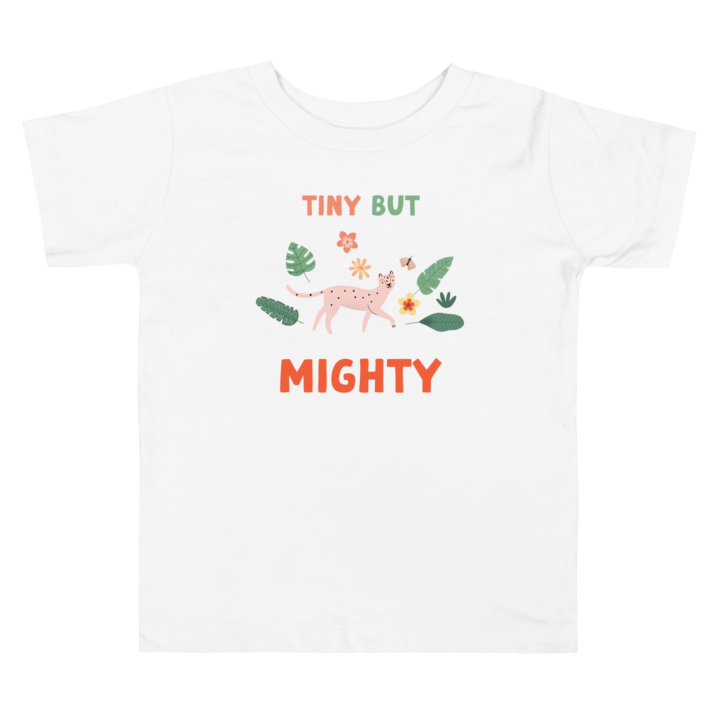 Tiny but Mighty Jungle King Toddler Short Sleeve Tee - Cute Jaguar in Jungle T-Shirts Ages 2-5