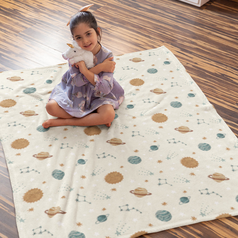 Planet Throw Blanket Neptune, Saturn, Constellations and The Sun