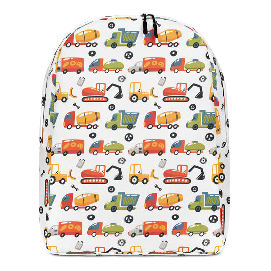 Things That Go - Minimalist Backpack with Excavator, Dozer, Truck, Concrete Mixer