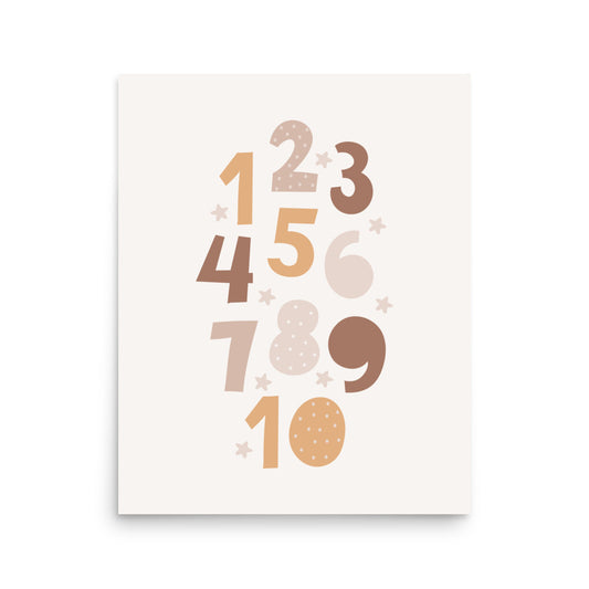 Starry Boho Counting Chart One to Ten, Number Poster for Nursery and Toddler Room (without Frame)