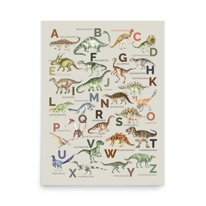 Dinosaur Discovery ABC Poster, Jurassic Alphabet Wall Art for Babies and Children (without Frame)