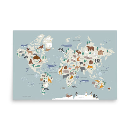 Tiny Traveler's Animal World Map 36x24" Map Wall Art for Babies and Kids (without Frame)